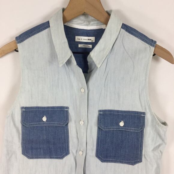 Rag & Bone Sleeveless Chambray Utility Vest Top - Picture 2 of 5